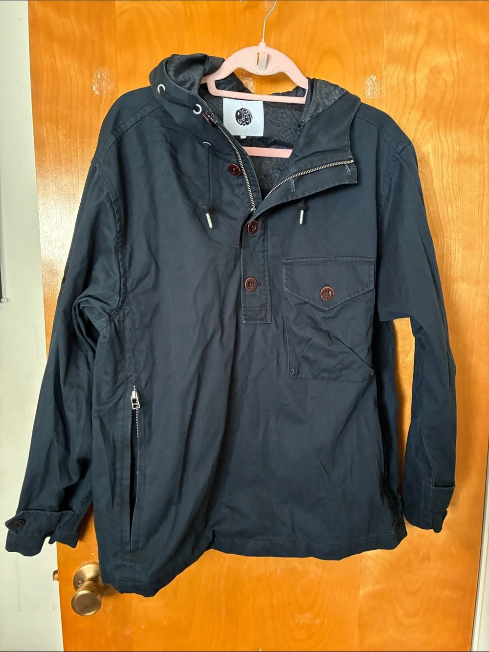 Pretty Green Navy Hooded Military Pullover Jacket Sz M